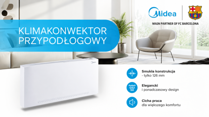 Klimakonwektor przypodłogowy Midea Slim - parametry techniczne i integracja z automatyką www: zymetric.pl
